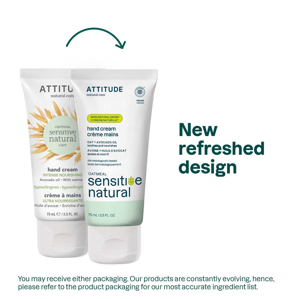 ATTITUDE Nourishing Hand Cream for Dry & Sensitive Skin, Dermatologist-tested & Hypoallergenic, EWG Verified, Vegan & Cruelty-free Hand Moisturizer, Avocado Oil, 2.5 Fl. Oz.