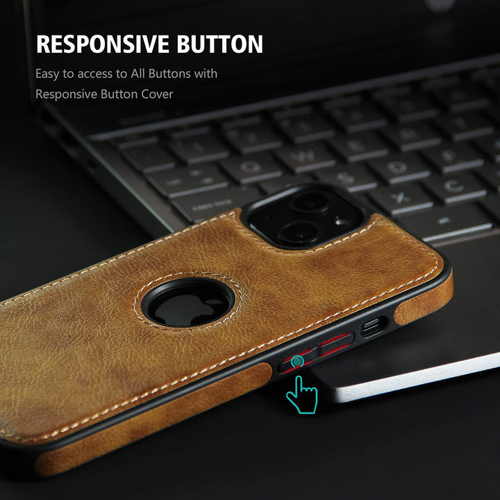 Design Compatible with iPhone 13 Mini Case Luxury Leather Business Vintage Slim Non-Slip Soft Grip Shockproof Protective Cover (2021) 5.4 Inch (Brown)