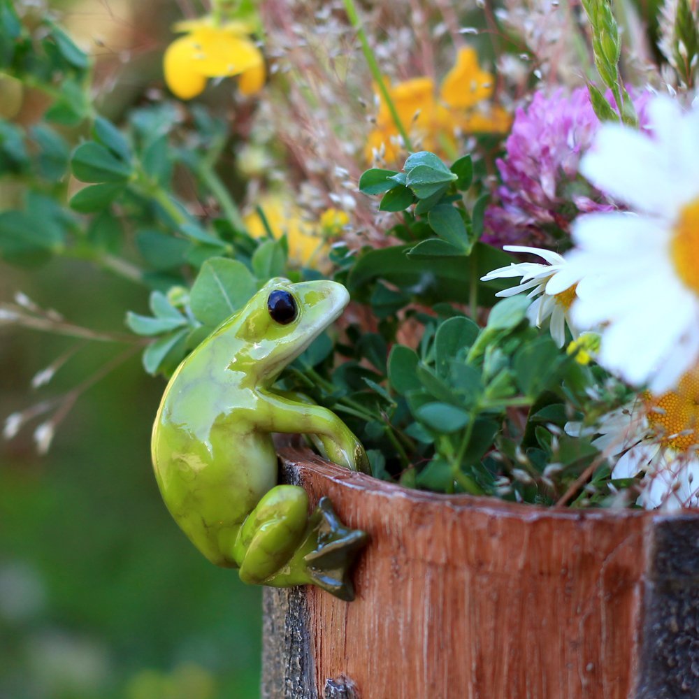4283 Frog Flower Pot Hugger Figurines, Green