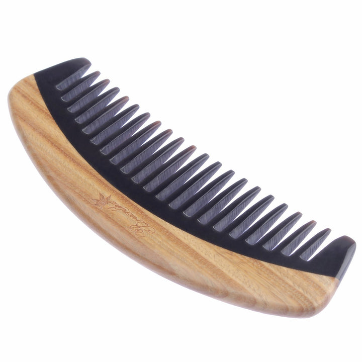 Hair Comb - Wide Tooth Wooden Detangling Comb for Curly Hair - No Static Sandalwood Buffalo Horn Comb for Men and Women