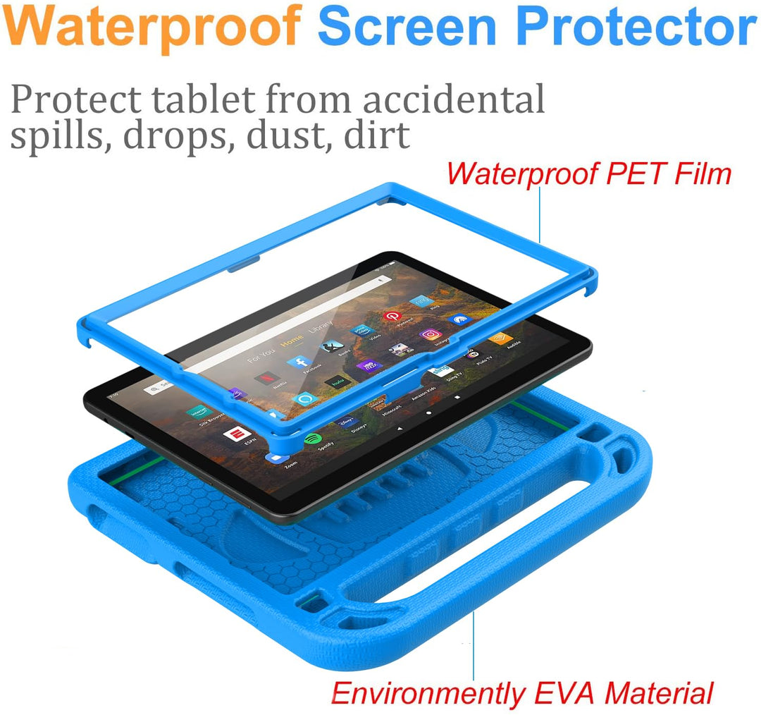 Kids Case for Fire HD 10 Tablet (13th/11th Generation, 2023/2021) with Screen Protector, Shockproof Case for Amazon Fire HD 10 Tablet - Blue