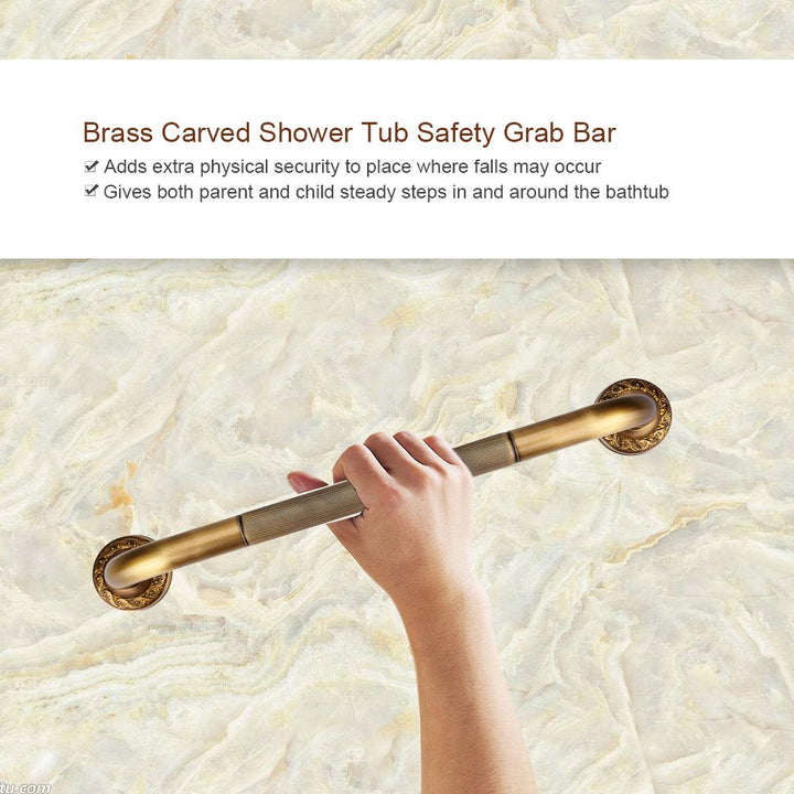 Gold Antique Wall Mounted Brass Assist Shower Tub Safety Grab Bar Carved Support Handle Bathroom Accessories