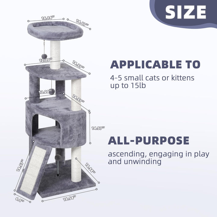 45in Cat Tree Tower with Big Condo for Indoor Cats,Cat Tower with Scratching Post,Scratching Board and Cat Toys,Multi-Level,Small Space,Grey(New)