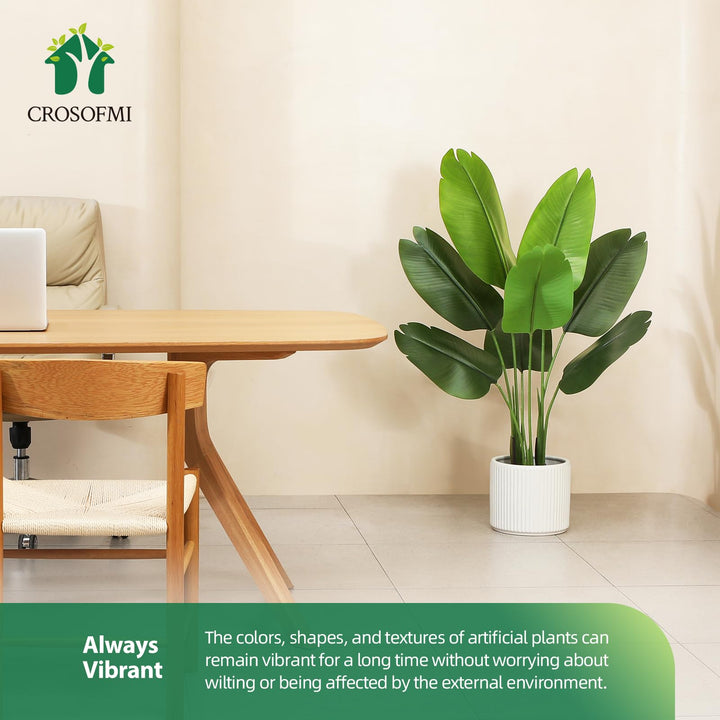 Artificial Bird of Paradise Plant 4 Feet Fake Tropical Palm Tree with 8 Leaves,Perfect Faux Plants in Pot for Indoor Outdoor House Home Office Garden Modern Decoration Housewarming Gift