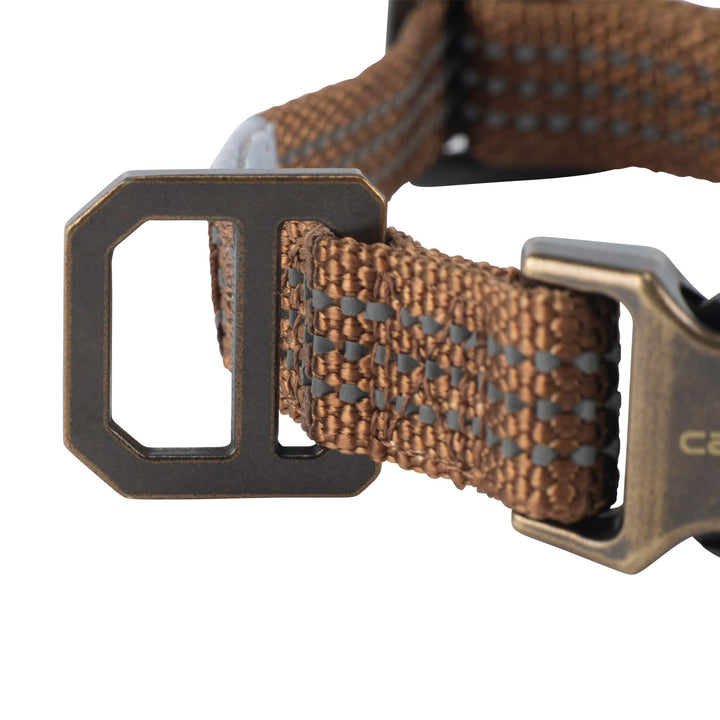 Fully Adjustable Nylon Webbing Collars for Dogs, Reflective Stitching for Visibility, Brown (Nylon Webbing), Medium