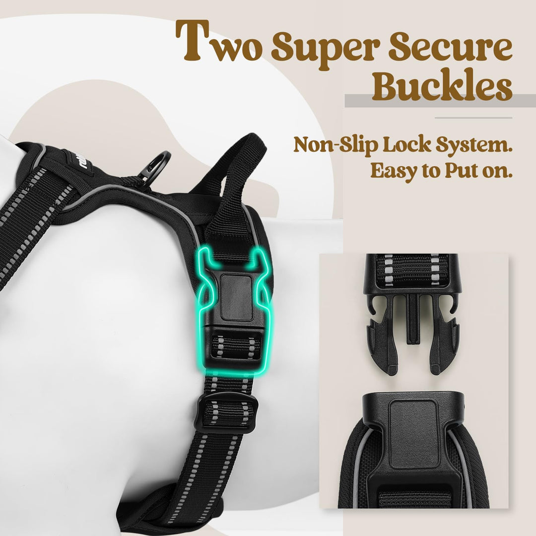 Dog Harness No Pull with 2 Leash Clips, Adjustable Soft Padded, Reflective Oxford No Choke Pet Vest with Easy Control Handle for Medium Sized Dogs, Black, M