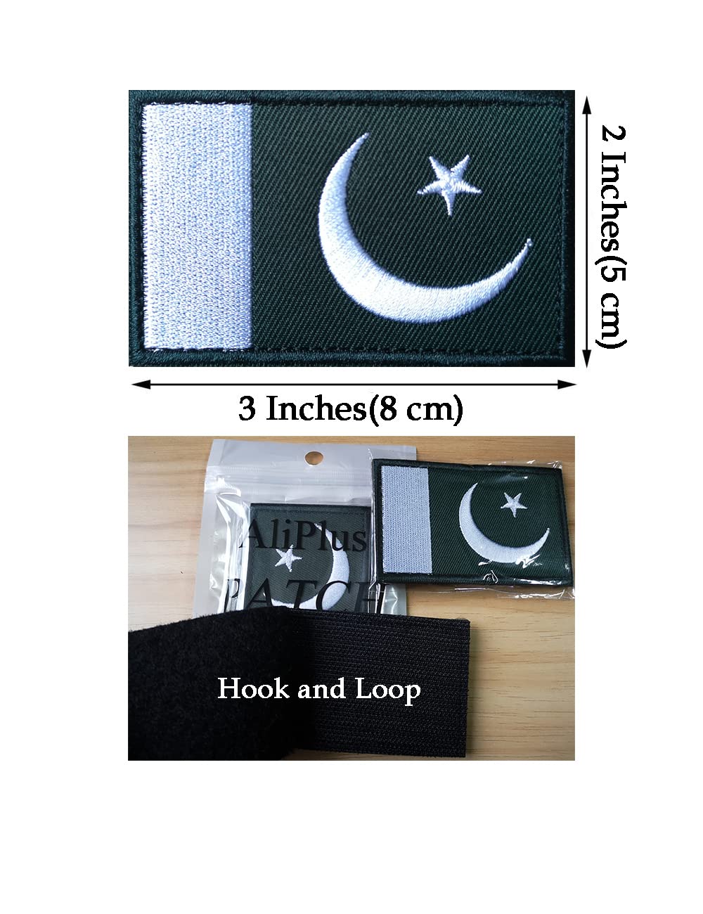 2 PCS Pakistan Flag Patches Embroidered Tactical Military Morale Patch Applique Fastener Hook and Loop