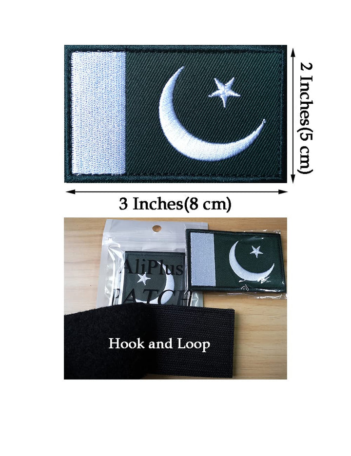 2 PCS Pakistan Flag Patches Embroidered Tactical Military Morale Patch Applique Fastener Hook and Loop