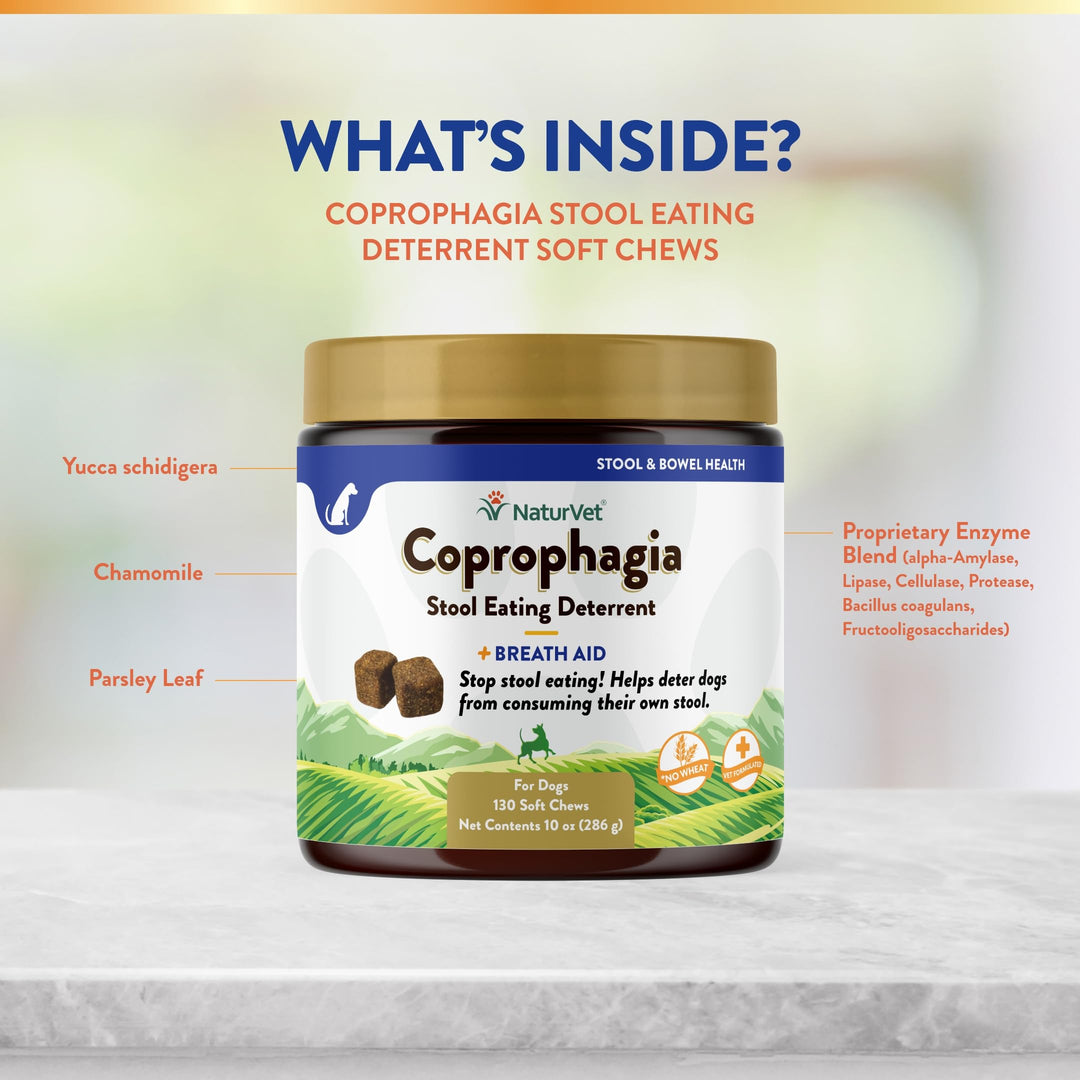 – Coprophagia Stool Eating Deterrent – Deters Dogs from Consuming Stool – No Poop Eating for Dogs - Enhanced with Breath Aid Freshener, Enzymes & Probiotics – 130 Soft Chews