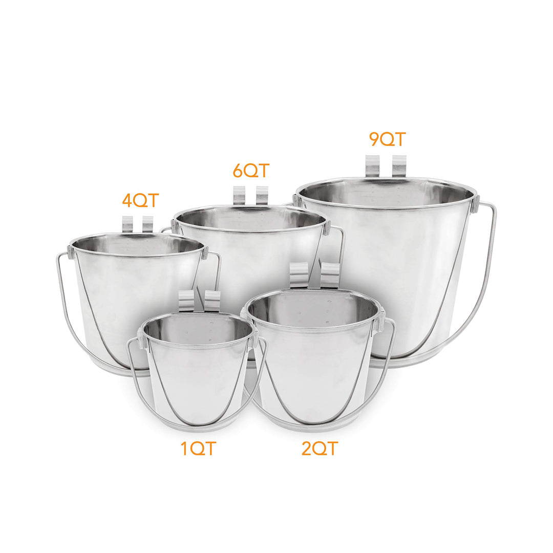 Fuzzy Puppy Flat Sided Pail with Dual Hooks, Snugly Fit On Dog, Cat and Critter Crates & Cages, Heavy Duty Stainless Steel | 2 Quart (PN: FSP-2)