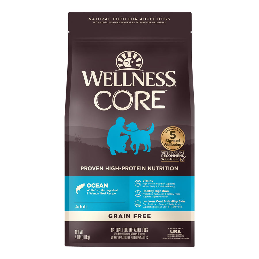 CORE Dry Dog Food, Grain-Free, High Protein, Natural, Ocean Whitefish, Herring, & Salmon Recipe, (4-Pound Bag)