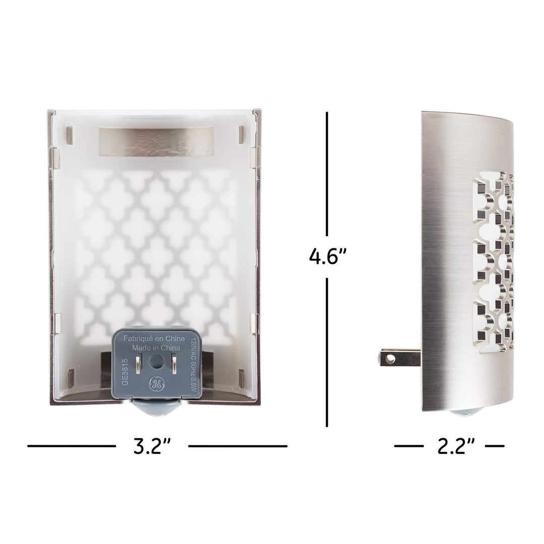 CoverLite LED Night Light, Plug-In, Dusk to Dawn Sensor, Home Decor, LED Lights for Bedroom, Bathroom, Kitchen, Hallway, 2 Pack, 46815, Brushed Nickel | Moroccan