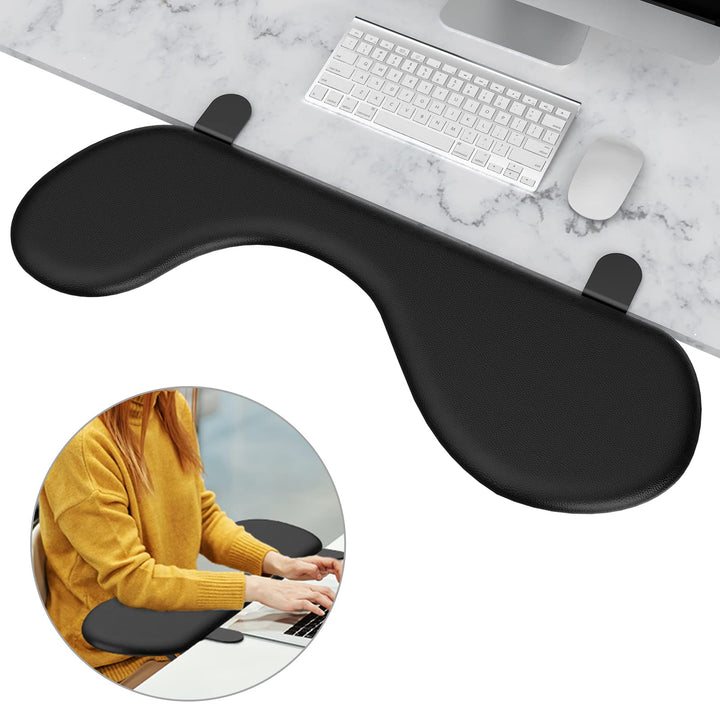 Eulps Ergonomic Forearm Support Clamp-on Leather Elbow Armrest Pad Ergonomic Desk Extender for Home and Office, Easy Typing & Pain Relief (Black)