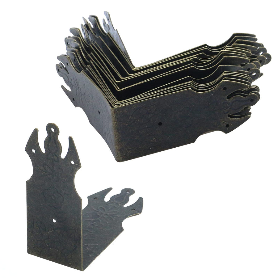 Antique Corner Protector Metal Right Angle Decorative Furniture Case Box Cover Corner Guards, Bronze Tone 2.7 x 1.1, Pack of 16