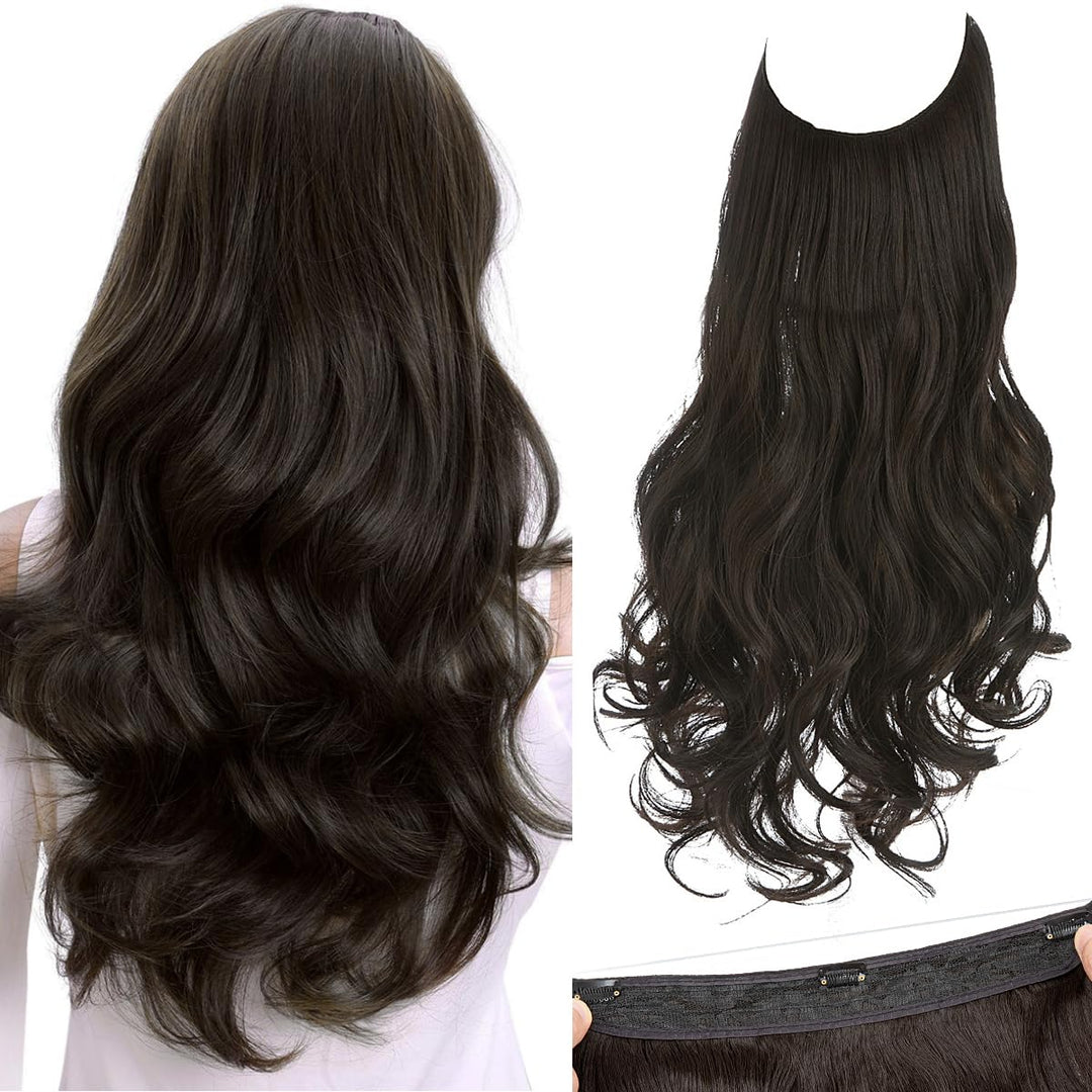 Halo Synthetic Hairpieces Flip in Women Hair Extensions Natural Wave Hidden Halo Hair Extensions M01(4# Dark Brown)