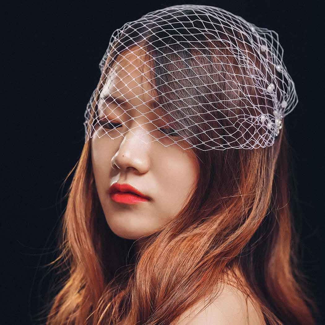 White Wedding Birdcage Veils with Comb Bridal Veil Pearl Bandeau Veil for Bride and Bridesmaid