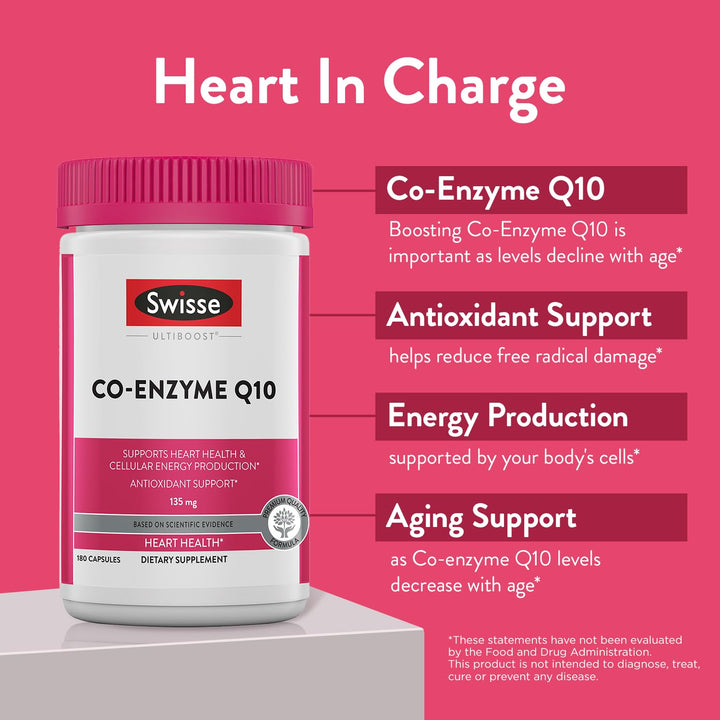CoQ10 Supplement Co-Enzyme Q10 | 6 months Supply| Coenzyme Q10 Supports Heart Health and Ubiquinol Cellular Energy Production | CQ10 Antioxidant Support| Co Q 10 Supplement 135mg | 180 Softgels