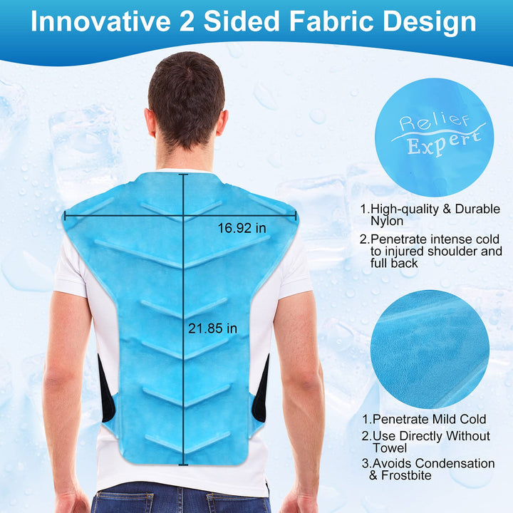 Large Full Back and Shoulder Rotator Cuff Ice Pack Wrap with Straps, Cold Packs for Injuries Reusable Gel, Cold Compression for Entire Back and Shoulders Pain Relief - Soft Plush Lining