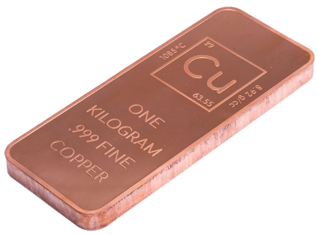 1 Kilo .999 Pure Copper Bar Bullion with Element Design -