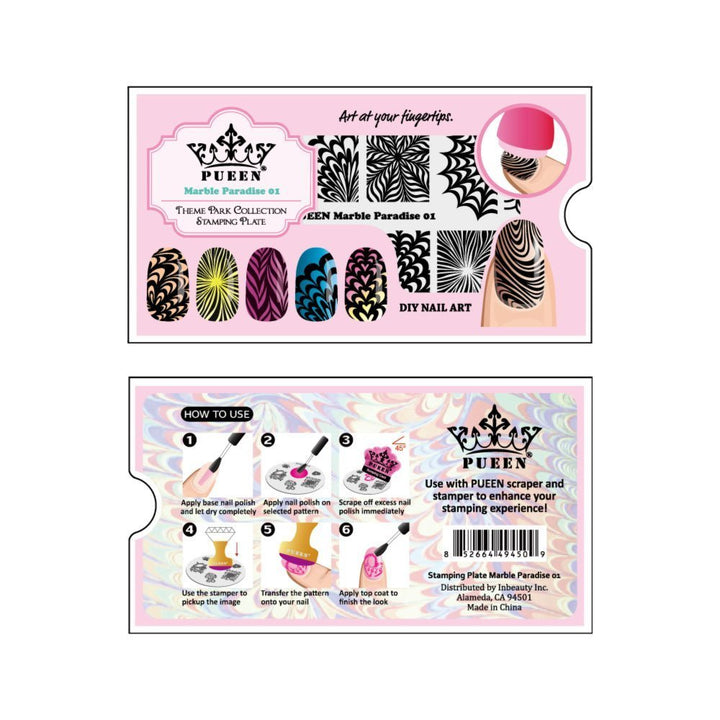 Nail Art Stamping Plate - Marble Paradise 01 - Theme Park Collection 125x65mm Unique Nailart Polish Stamping Manicure Image Plates Accessories Kit - BH000715