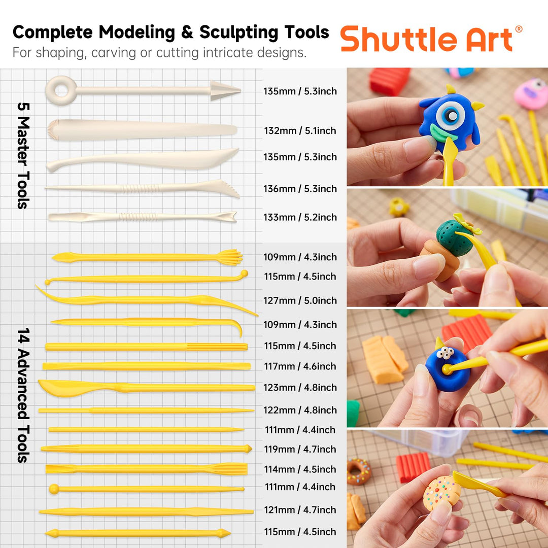 Polymer Clay, 60 Colors Oven Bake Modeling Clay, Creative Clay Kit with 19 Clay Tools and 16 Kinds of Accessories, Non-Toxic, Non-Sticky, Ideal DIY Art Craft Clay Gift for Kids Adults