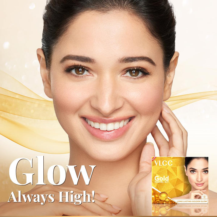 Gold Facial Kit, Bright & Glowing Skin - 60g | Pamper your Skin for a Luminous Glow | Parlour Glow with 24K Gold Bhasma, Rose Extracts, Turmeric & Aloe Vera.
