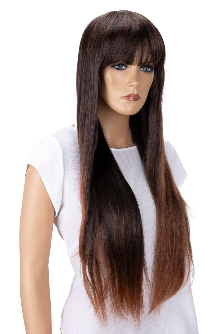 brown mix # 2T30 FZ502 : PRETTYSHOP Fashion Lady Wig Long Hair Cosplay Straight Heat-Resistant FZ502(3) (brown mix 2T30 FZ502)