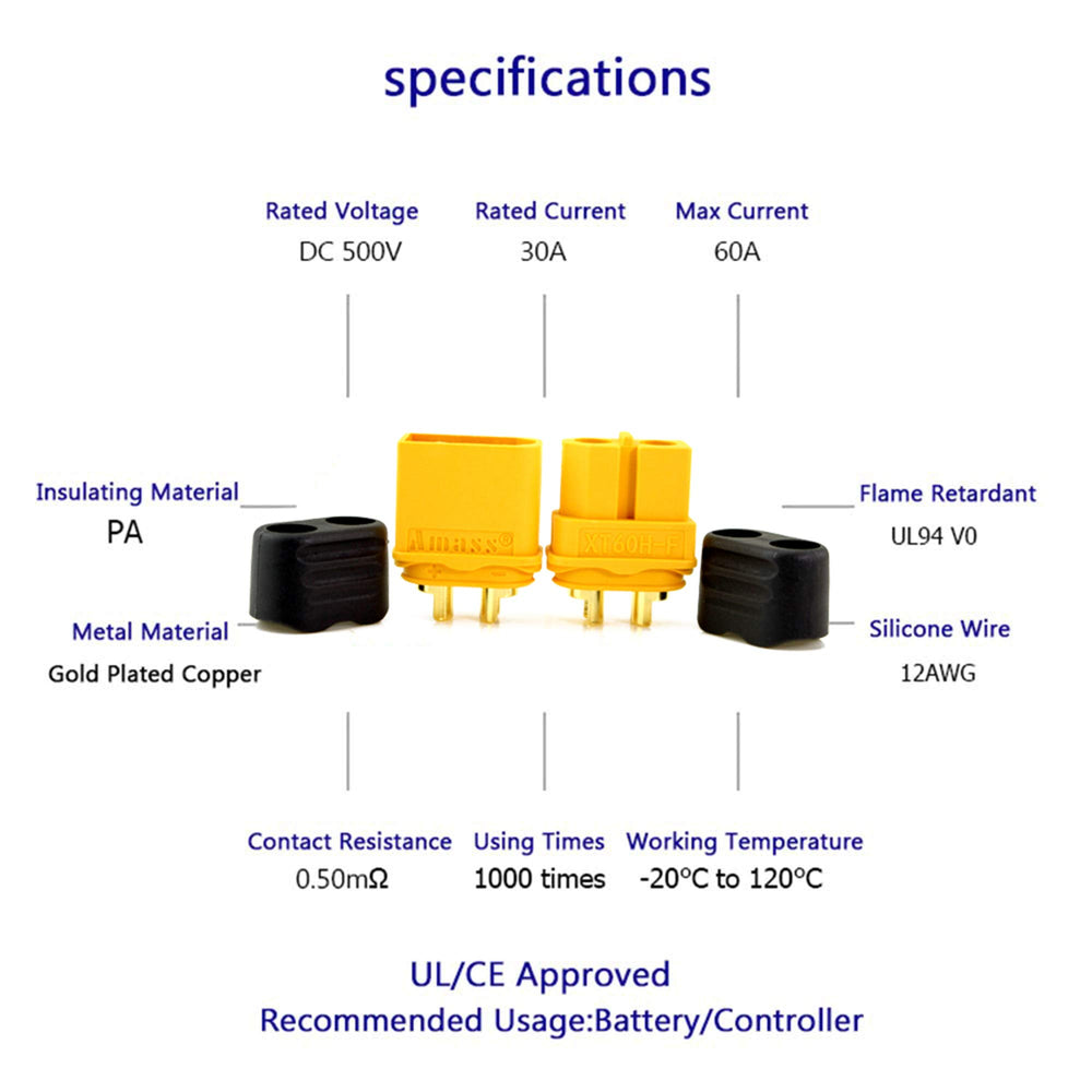 Amass 10 Pair XT60H Bullet Connector Plug Upgrated of XT60 Sheath Female & Male Gold Plated for RC Parts