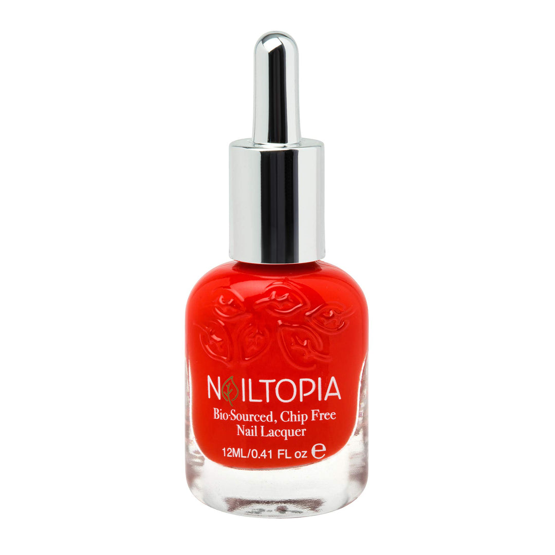 - Plant-Based Chip Free Nail Lacquer - Non Toxic, Bio-Sourced, Long-Lasting, Strengthening Polish - Red Hot Summa (Red With Orange Undertones) - 0.41oz