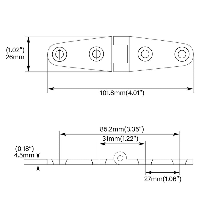 Boat Strap Hinges 4 x 1 316 Stainless Steel Hinge,Marine Heavy Duty Deck Cupboard Hinge,Cabinet Hatch Hardware,Pack of 2