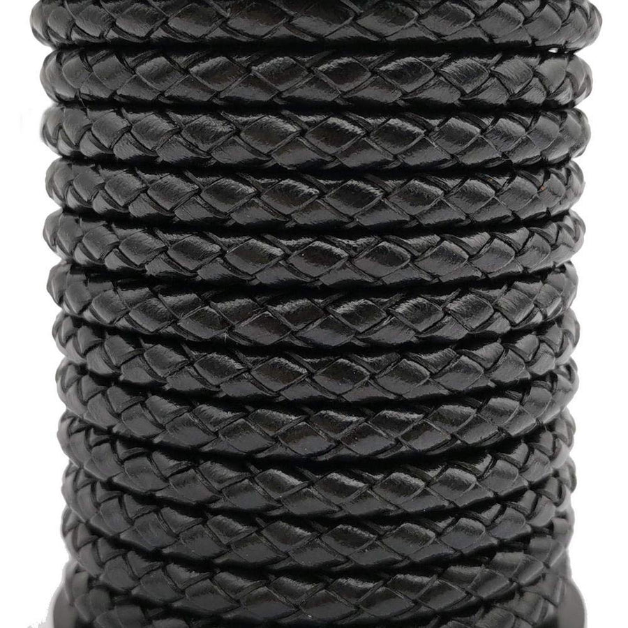 3 Yards Braided Leather Strap Black 5mm Round Regenerated Leather Cord for Bracelet Making