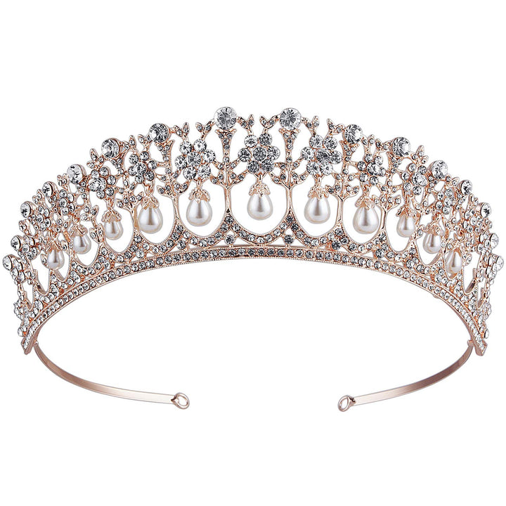 Crystal Rhinestone Queen Bride Tiara Crown for Women Girls Headdress Vintage Bridal Birthday Prom Wedding Tiaras and Crowns Hair Jewelry Accessories Rose Gold