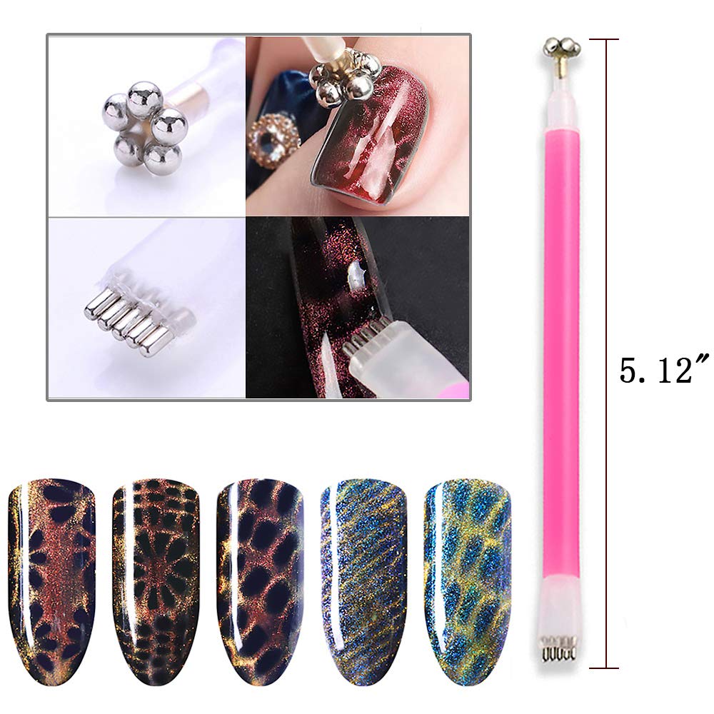 6Pcs Nail Art Magnetic Pen Set 3D Cat Eye Design Dual-Ended Magnet Wand Gel Nail Polish Magic Manicure DIY&Salon Tools