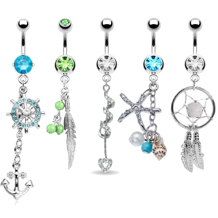 65 Belly Button Rings Dangle Barbells Aftercare Saline Cleanser Spray 14G Multicolor Acrylic Stainless Steel CZ Navel Women Girl Teen Body Bar Jewelry Gift Set
