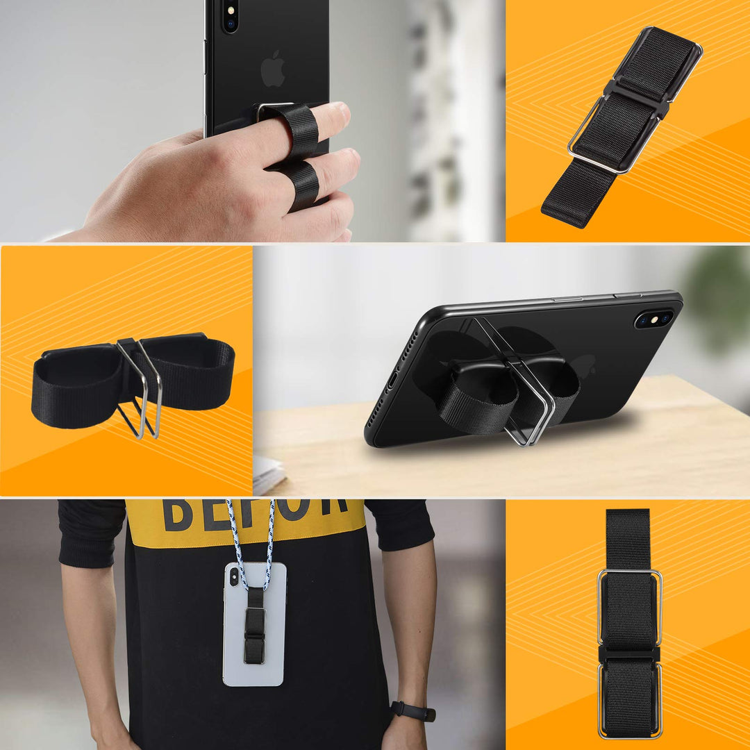 Phone Grip Strap Finger Holder, Phone Loop Kickstand, Hand Holder for Back of Phone (Black, 2 Pack)