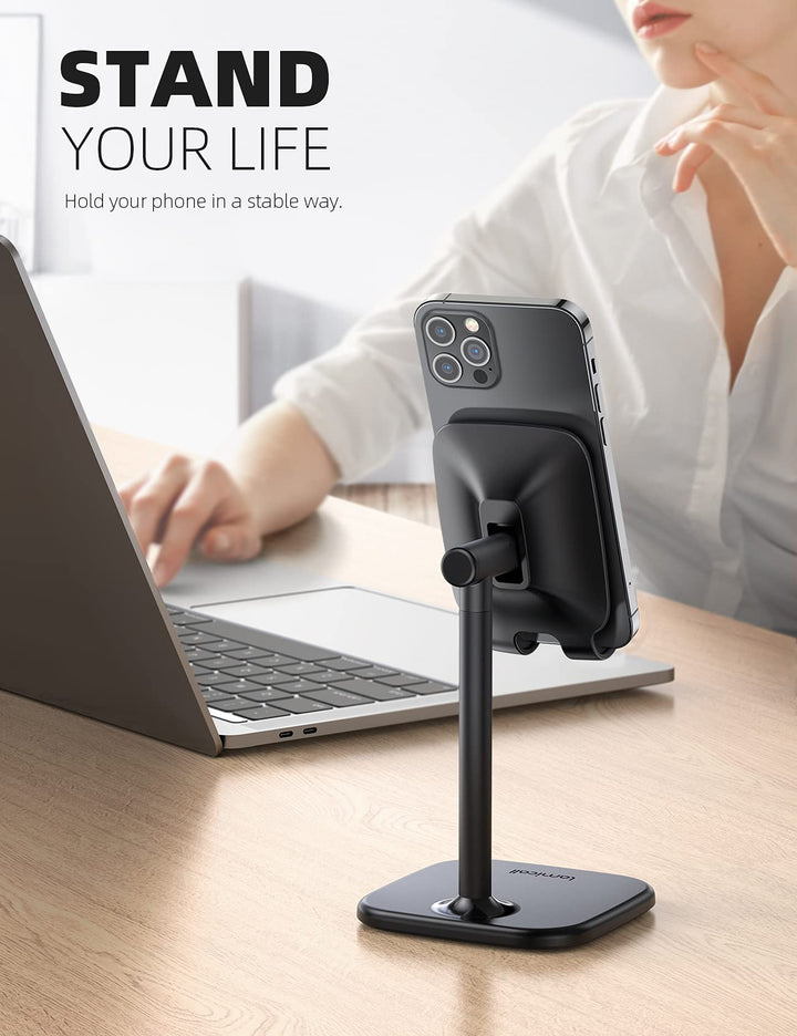 Cell Phone Stand for Desk - Adjustable Mobile Phone Holder Dock for Table, Desktop, Office, Compatible with iPhone 13 12 11 X Xr Pro Max 8 7 6 Plus, iPad Mini, 4-10'' Cellphone and Tablets