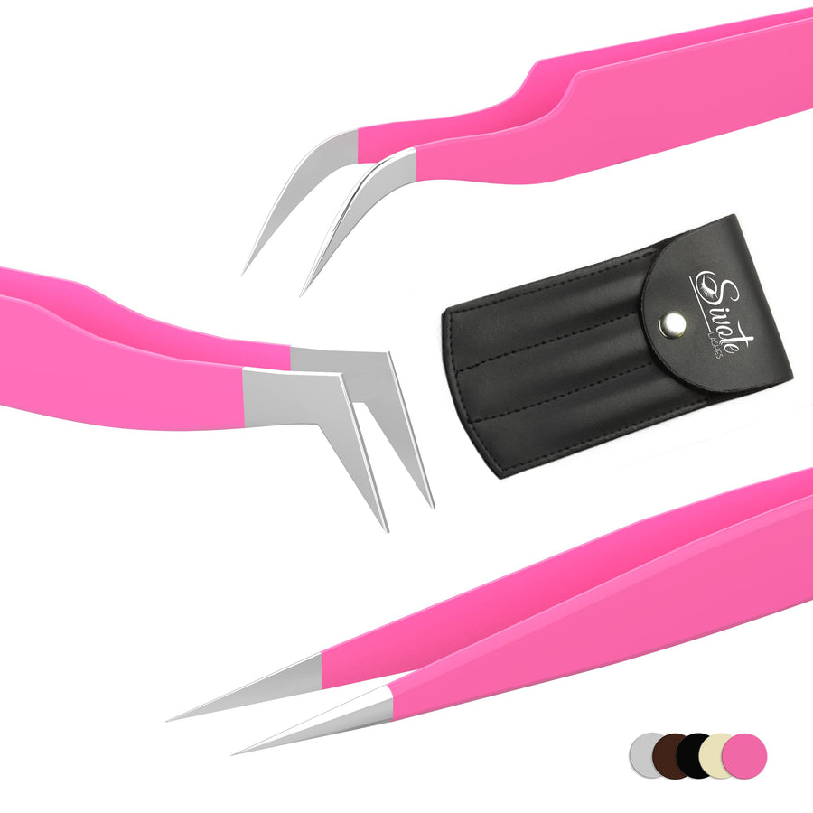 Lash Tweezers for Eyelash Extensions for Volume, Isolation & Classic Lashes, 3 Pack, Pink
