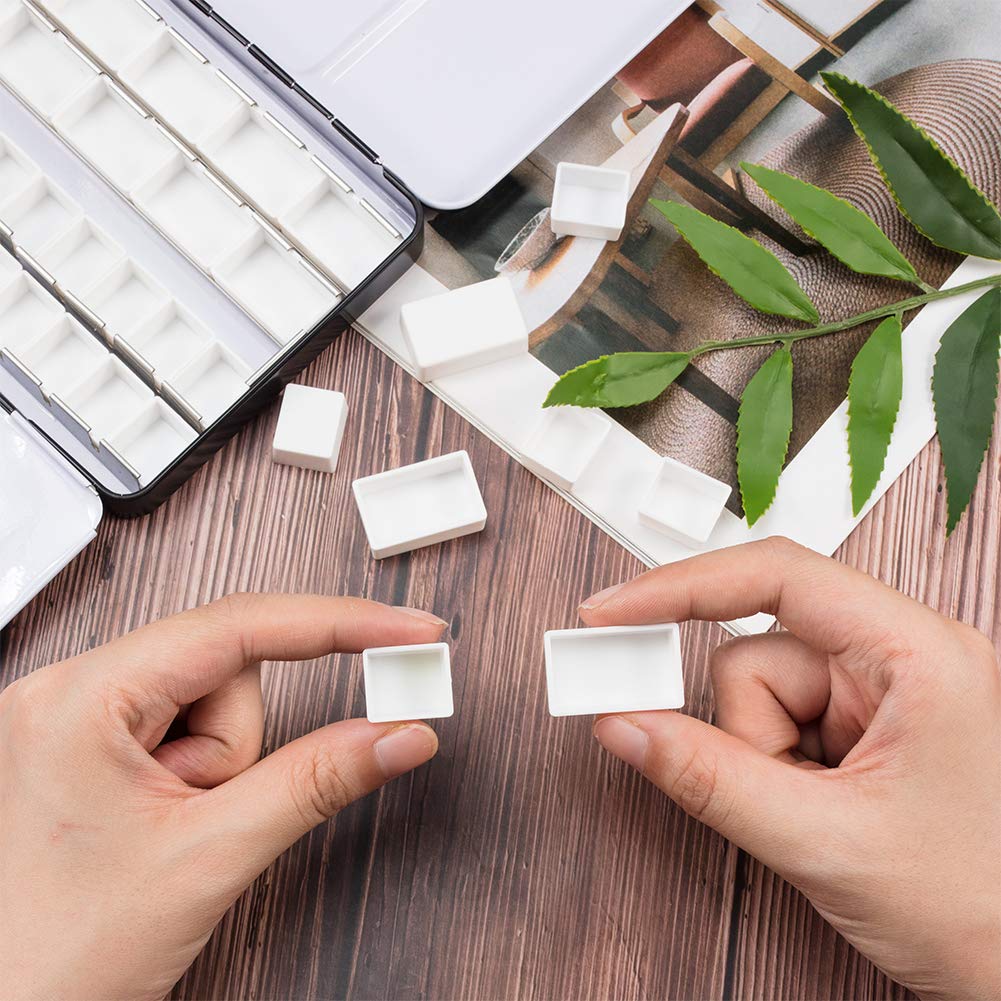 100pcs Watercolor Paint Pans(50pcs Full Pans, 50pcs Half Pans) White Plastic Empty Paint Pans for DIY Watercolor Oils or Acrylics Painting Travel Tin Case Palette Art Drawing