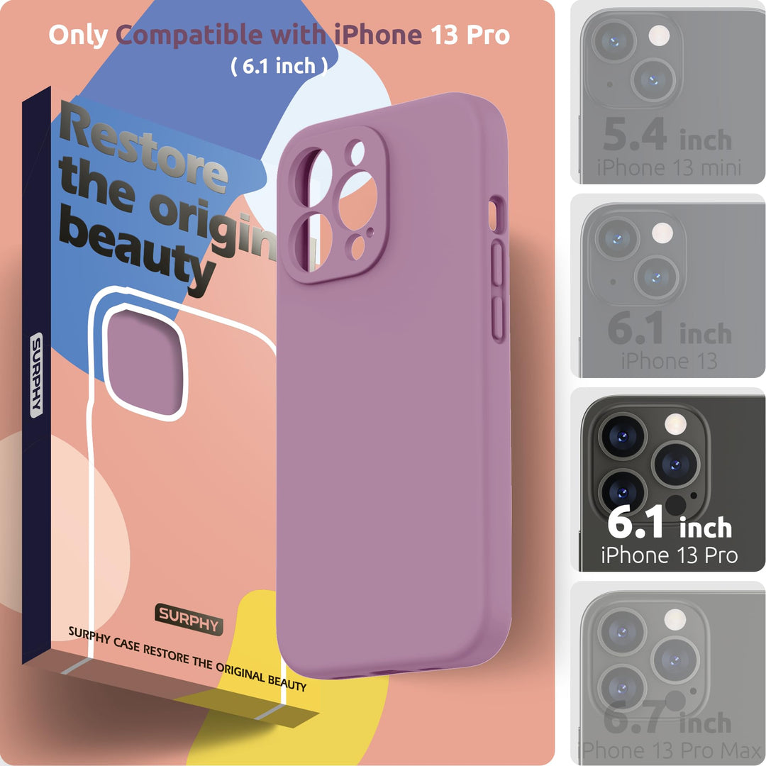 Compatible with iPhone 13 Pro Case with Screen Protector, (Camera Protection + Soft Microfiber Lining) Liquid Silicone Phone Case 6.1 inch 2021, Lilac Purple