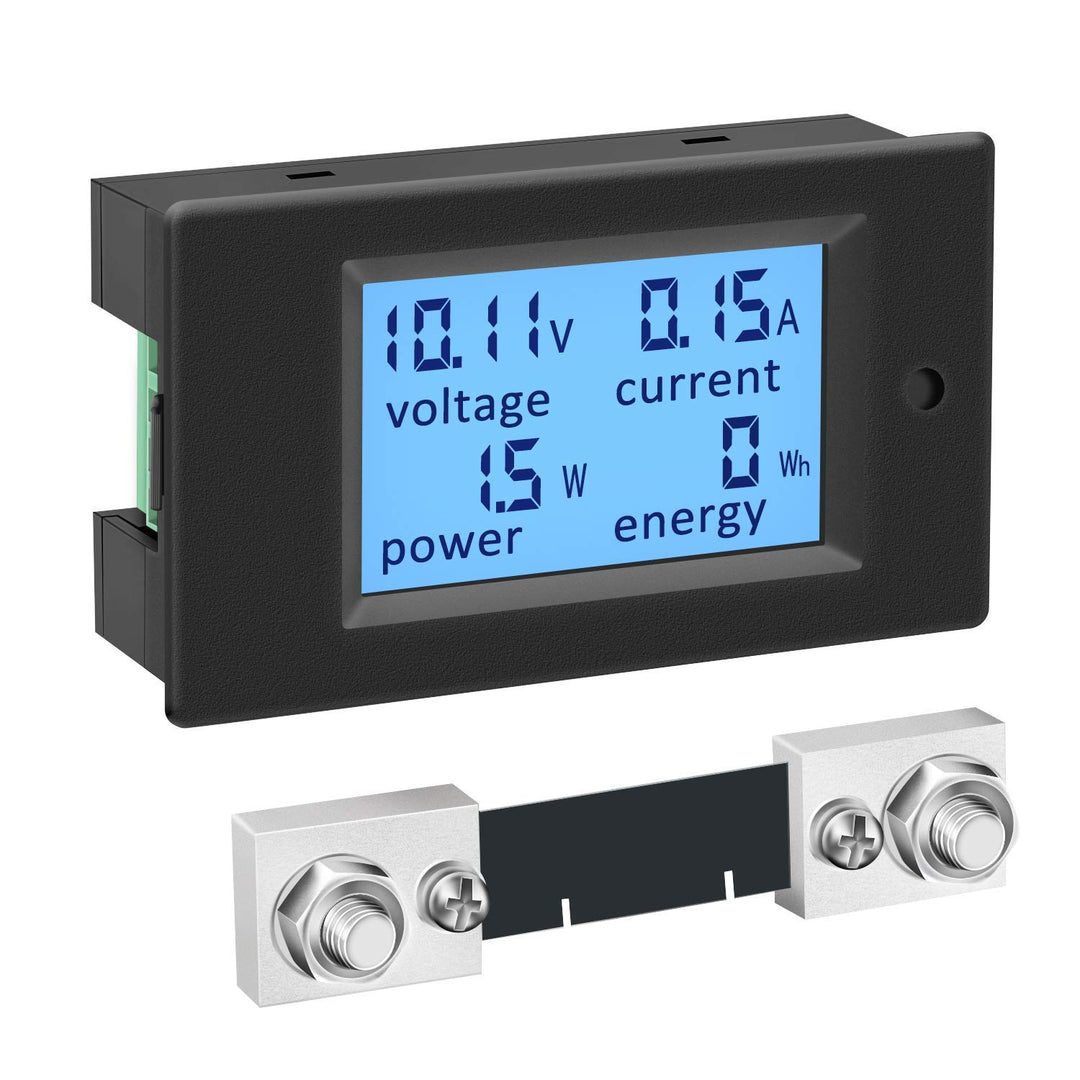 DC Battery Monitor, DC Amp Meter 6.5-100V 12V 24V 48V 100A Digital Multimeter, Voltage Current Power Energy 4-in-1 Tester Gauge DC Volt Amp Watt Detector with LCD Display and Shunt