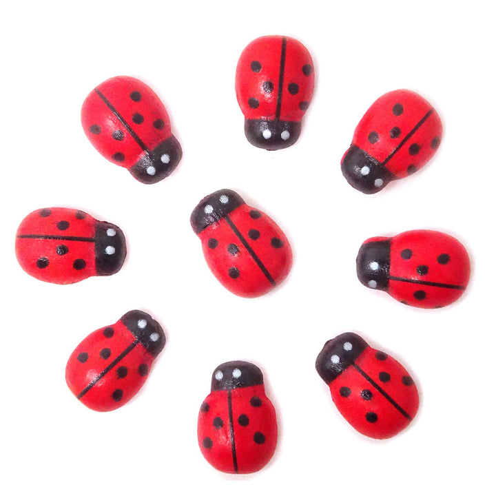 100PCS 10x13mm Flatback Self Adhesive Tiny Wooden Ladybug Embellishments for Micro Landscape, DIY Crafts and More (Red)
