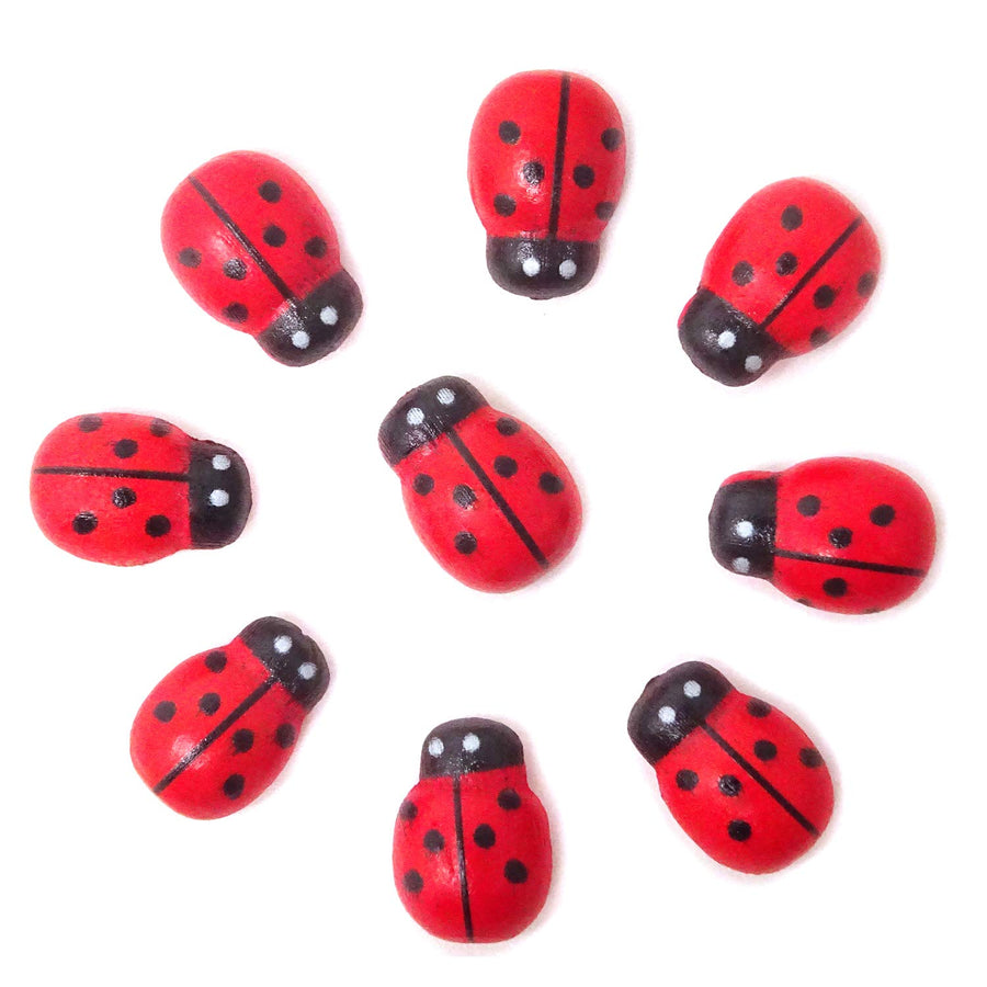 100PCS 10x13mm Flatback Self Adhesive Tiny Wooden Ladybug Embellishments for Micro Landscape, DIY Crafts and More (Red)