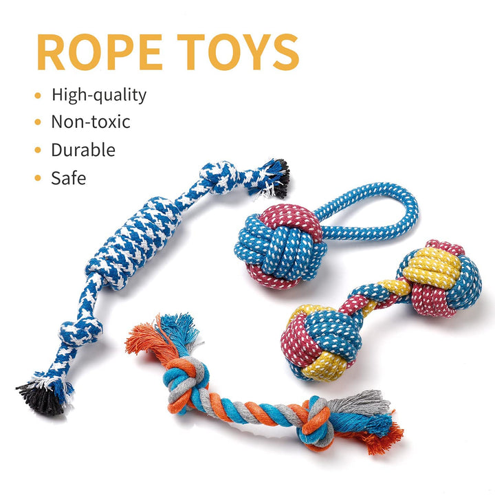 7 Pack Small Dog Toys, Puppy Teething Toys, Durable Ropes Chew Toys, Cute Calf Squeaky Dog Toys, Non-Toxic and Safe