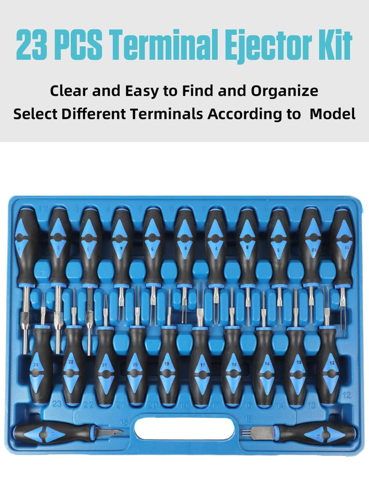 Terminal Removal Tool Kit 23 Pcs, Terminal Ejector Kit with Stainless Steel Tips, Ergonomic Rubber Handle and Carrying Case, Universal Terminal Release Kit Replaces The Proprietary Kit