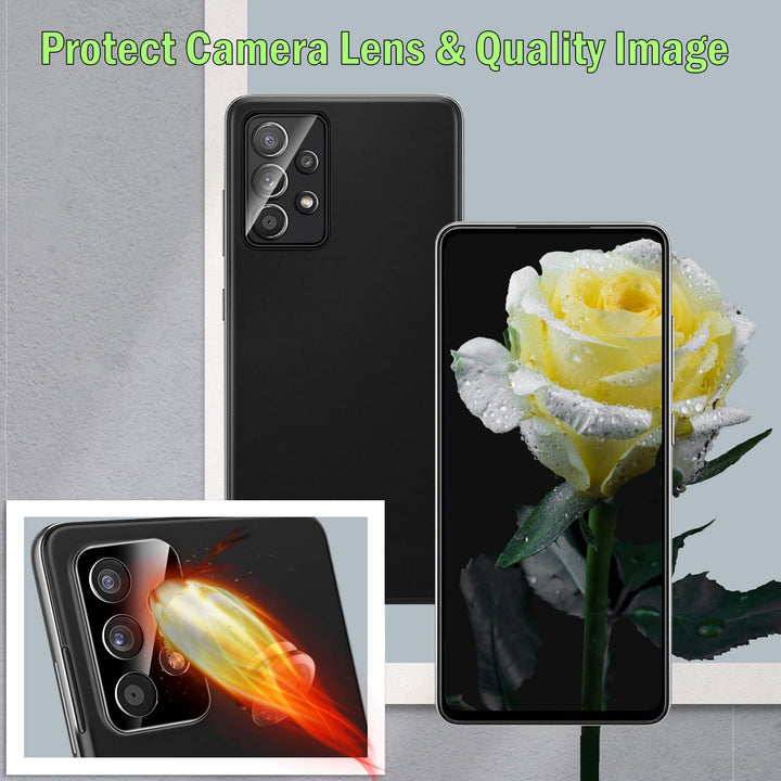 3 Pack Screen Protector Compatible for Samsung Galaxy A53 5G with 3 Pack Camera Lens Protector, Ultra HD Tempered Glass, 9H Hardness, Anti-Scratch, Easy Installation - Case Friendly