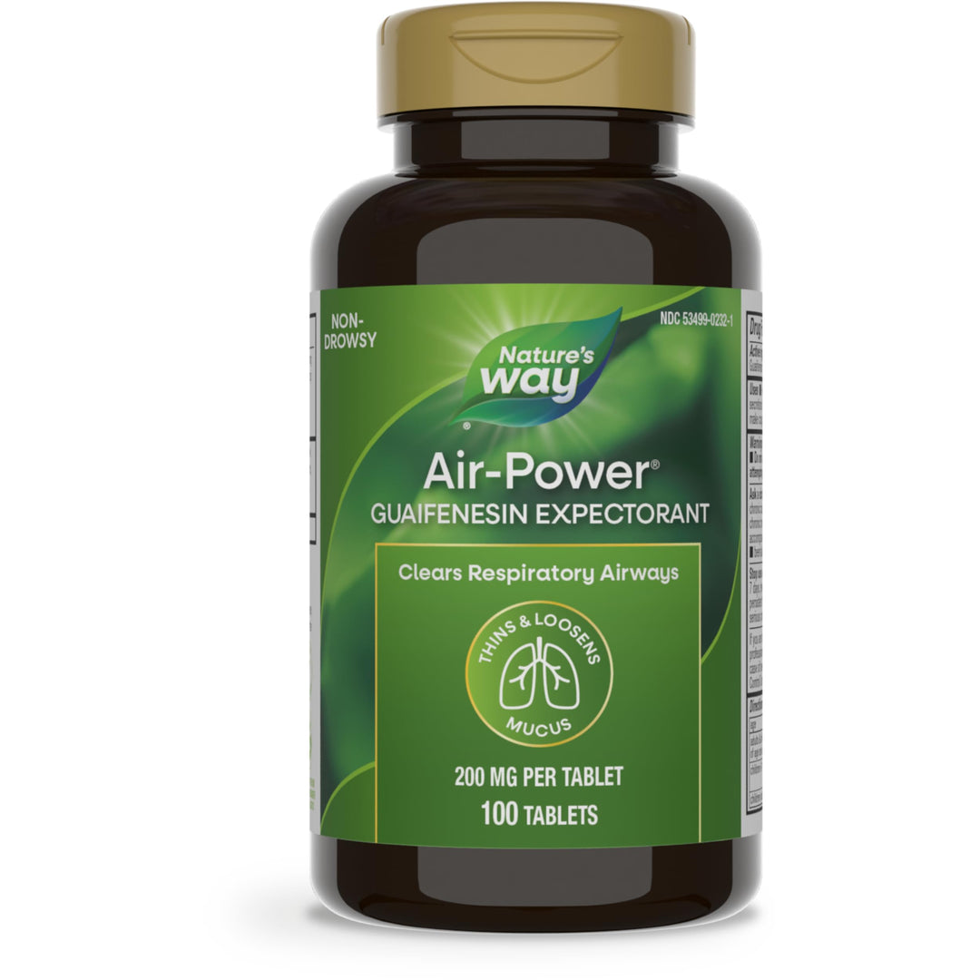 Nature’s Way Air-Power, Guaifenesin Expectorant, Clears Respiratory Airways, Thins & Loosens Mucus, Vegan, 100 Tablets (Packaging May Vary)