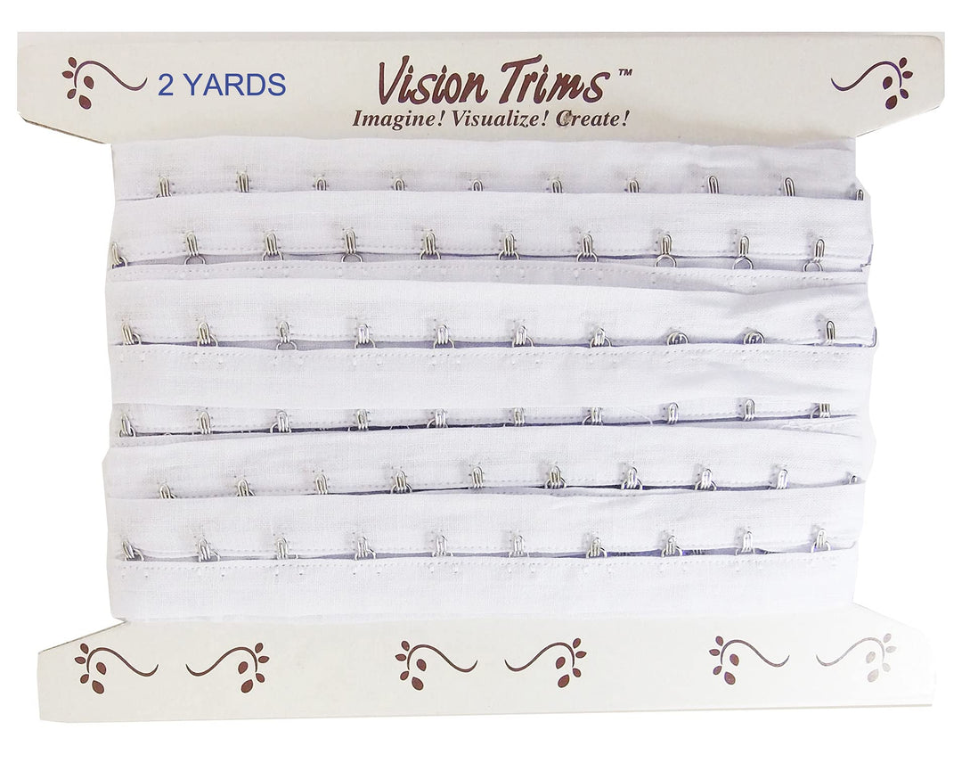2 Yards Pair Hook and Eye Trim- 0.75 SPACING- Silver Metal On White Cotton Tape Ribbon Edging Cordage for Corset Sewing Quilting Renaissance Dance Bridal Costumes Drapery Home décor- #45-WH-75-2Y