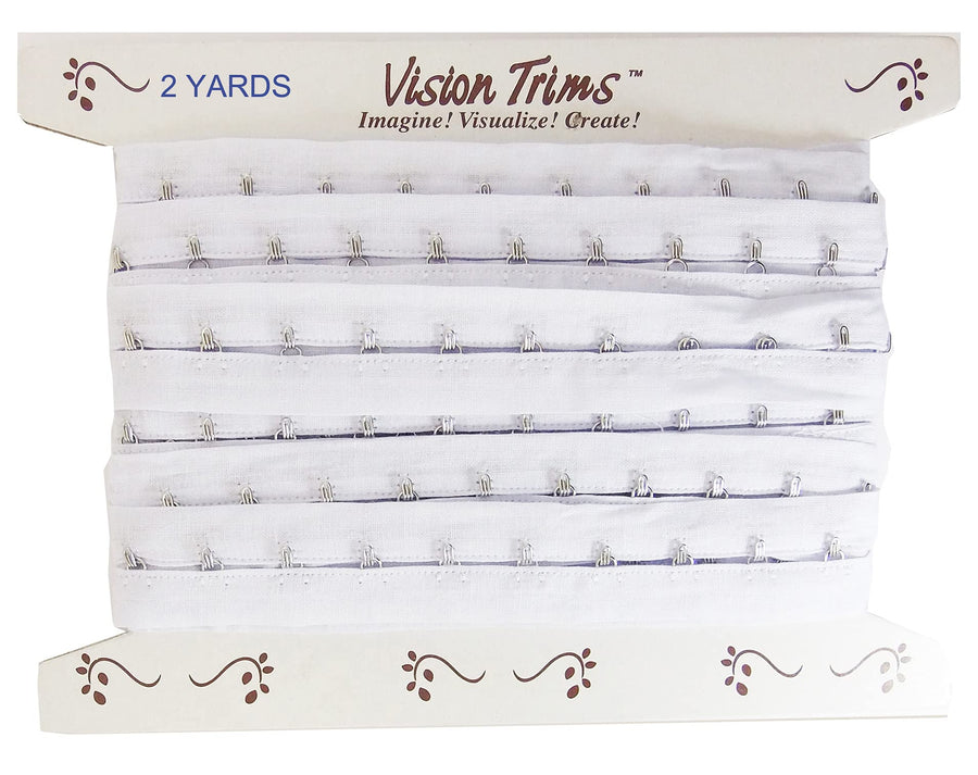 2 Yards Pair Hook and Eye Trim- 0.75 SPACING- Silver Metal On White Cotton Tape Ribbon Edging Cordage for Corset Sewing Quilting Renaissance Dance Bridal Costumes Drapery Home décor- #45-WH-75-2Y