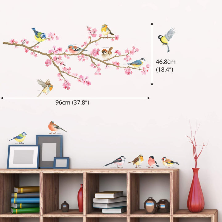 DWL-1904 Cherry Blossom Garden Birds Kids Wall Stickers Wall Decals Peel and Stick Removable Wall Stickers for Kids Nursery Bedroom Living Room dcor