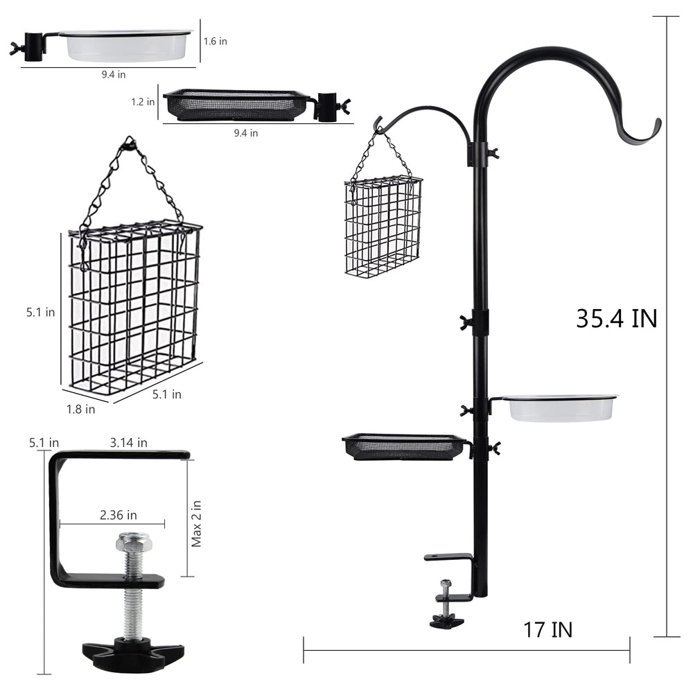 Deck Hook Bird Feeder Pole Bird Bath Feeding Station Kit, Porch Multi Hook Railing Hanging Kit, Premium Birdbath for Attracting Wild Birds Planter Hanger